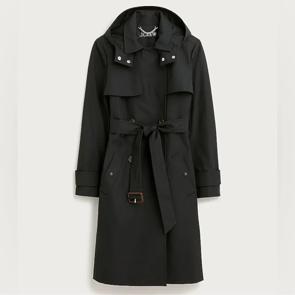 J. Crew Women’s Icon Trench Coat in Black Size 2 Classic Preppy Spring NWT